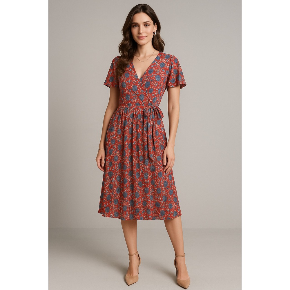 LRL‎ Lauren Ralph Lauren Wrap Dress Womens M Floral Boho Cottagecore Fit N Flare